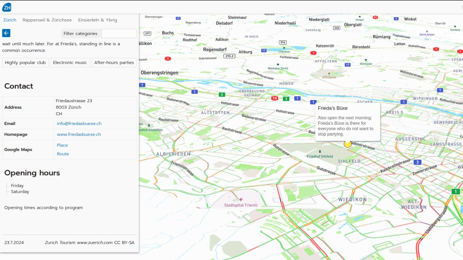 Screenshot of the website inzh.ch showing a detailed view of a location in the canton of Zurich. Screenshot of the website inzh.ch showing a detailed view of a location in the canton of Zurich.