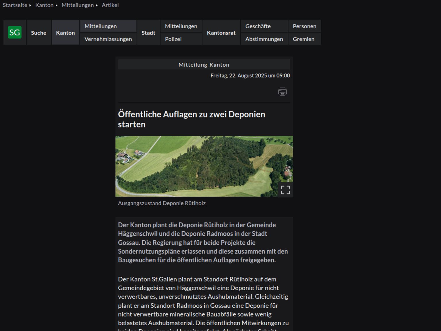 Screenshot of the media release on the odsg.ch website.