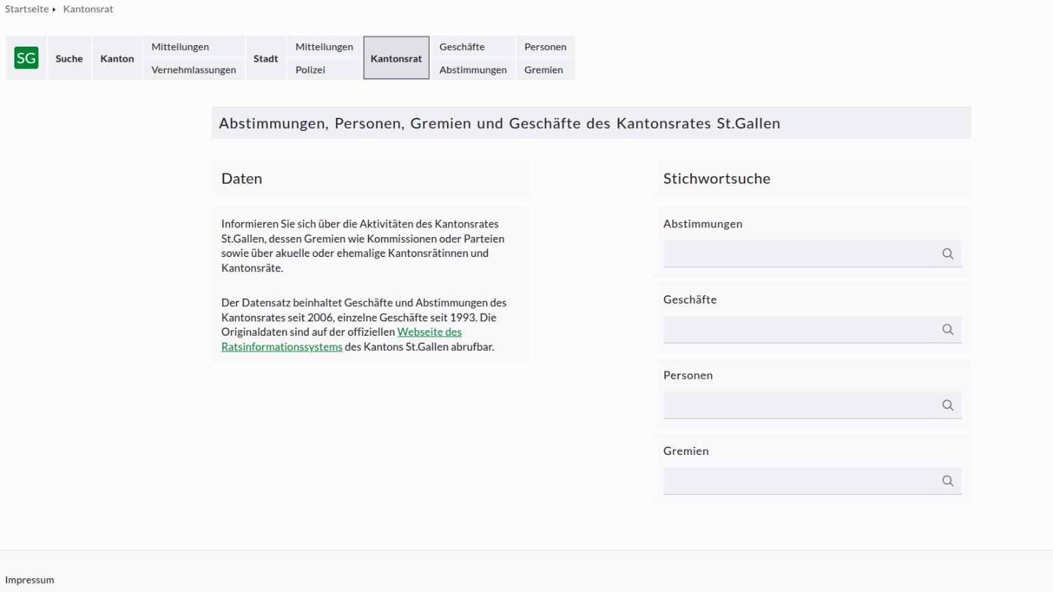 The screenshot shows the overview page with information about the cantonal council.