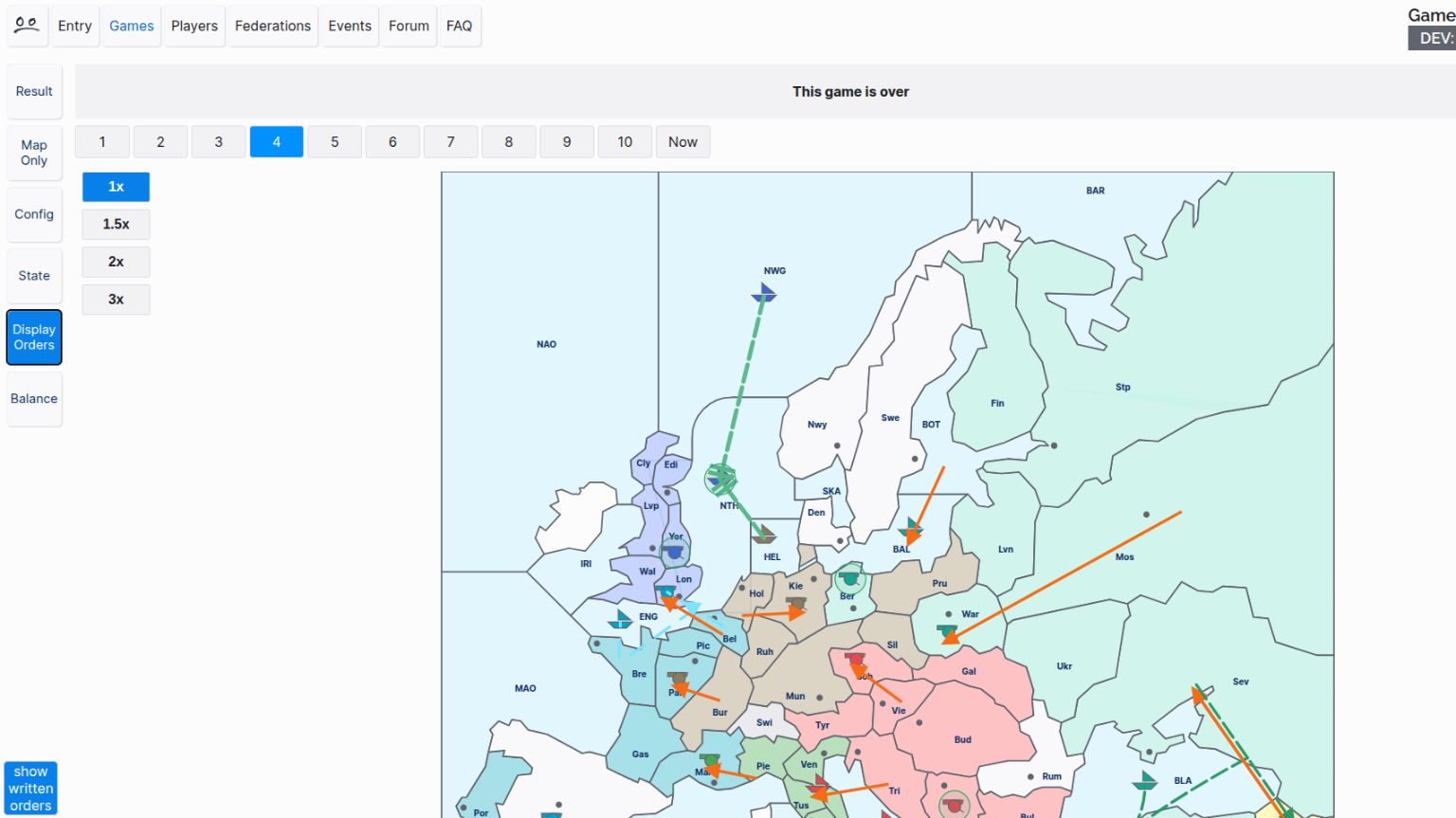 The screenshot of the DPLMC Diplomacy Online Platform shows a game situation.