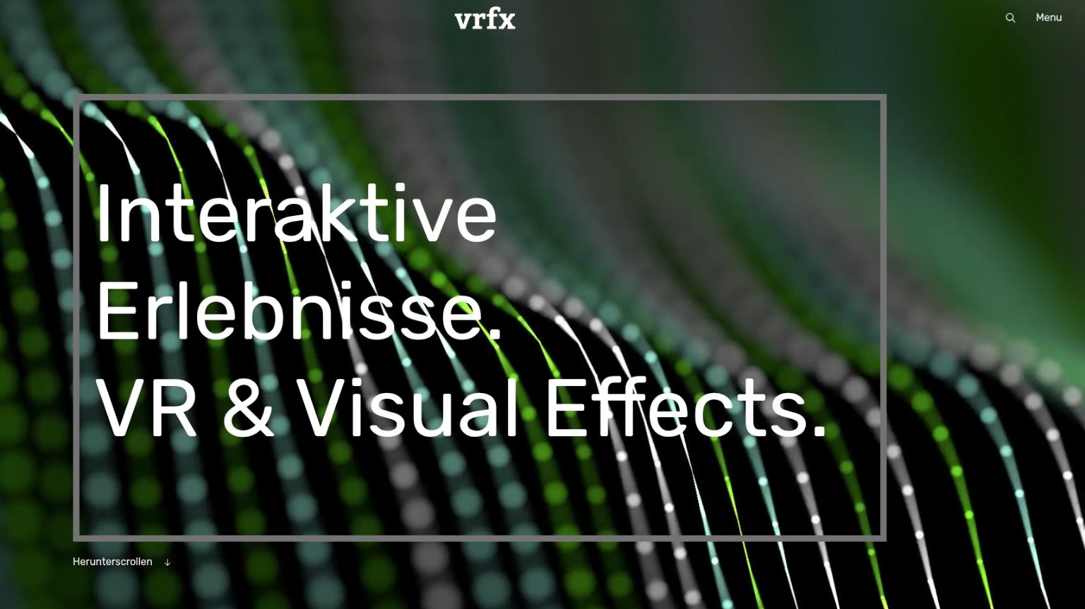 Screenshot of the vrfx.ch website homepage with an animated video.