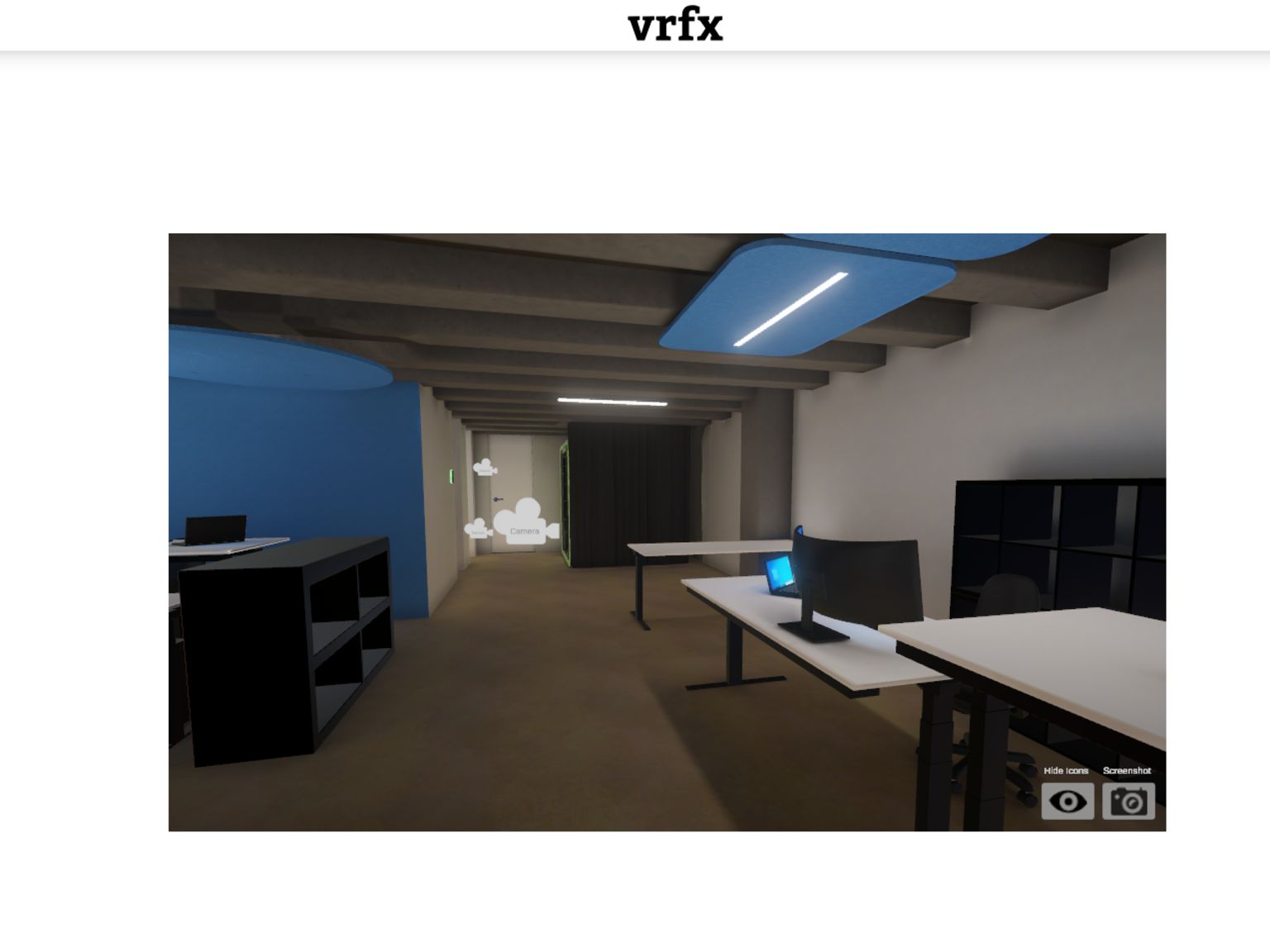 The screenshot of the vrfx.ch website shows an embedded WebGL application.