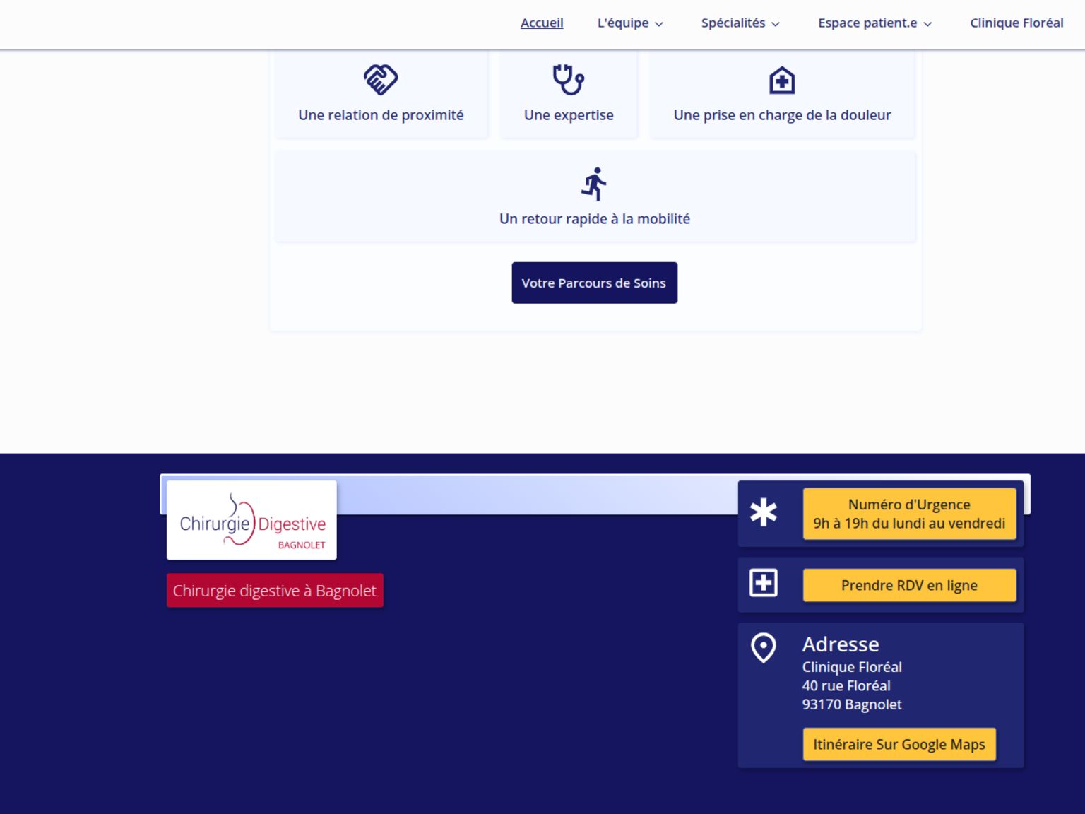 A screenshot of the website chirurgiedigestive.paris demonstrates the usefulness of signal colors and symbols for intuitive navigation.
