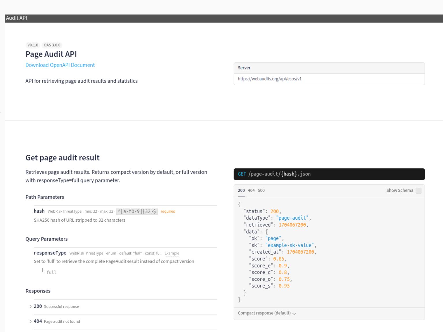 Screenshot of the REST API documentation showing endpoints and data structures.